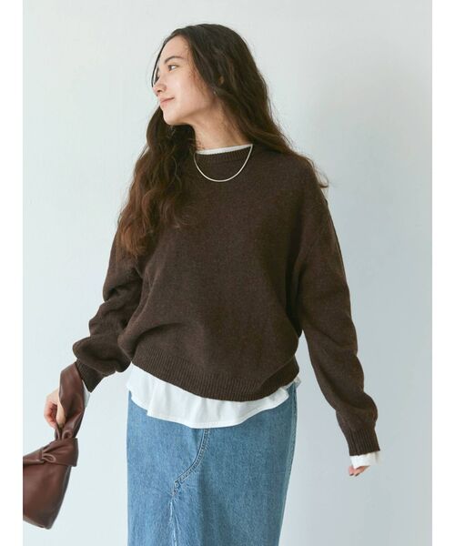 Ungrid（アングリッド）の「ラムウールクルーネックニット（ニット/セーター・レディース・グリーン系その他/ブラウン/パープル/ライトグレー・FREE）」の8枚目の写真