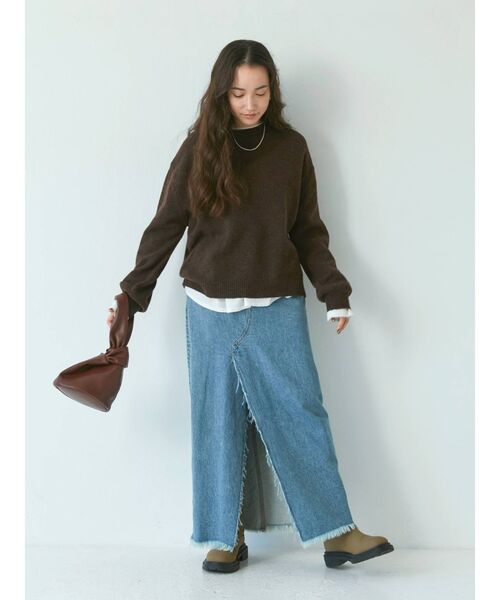 Ungrid（アングリッド）の「ラムウールクルーネックニット（ニット/セーター・レディース・グリーン系その他/ブラウン/パープル/ライトグレー・FREE）」の10枚目の写真