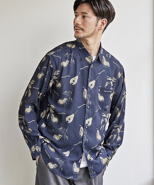 UNION STATION（ユニオンステーション）の「総柄プリントレギュラーカラーシャツ/オリジナルグラフィック（シャツ/ブラウス・メンズ・ネイビー/ブラウン・LL/M/L）」の3枚目の写真
