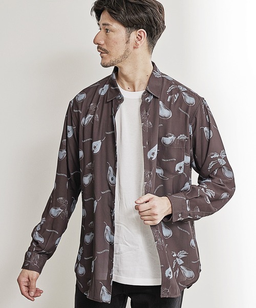 UNION STATION（ユニオンステーション）の「総柄プリントレギュラーカラーシャツ/オリジナルグラフィック（シャツ/ブラウス・メンズ・ネイビー/ブラウン・LL/M/L）」の4枚目の写真