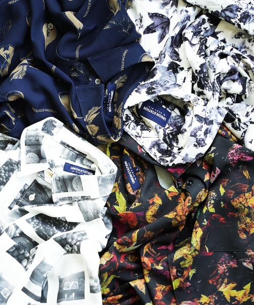 UNION STATION（ユニオンステーション）の「総柄プリントレギュラーカラーシャツ/オリジナルグラフィック（シャツ/ブラウス・メンズ・ネイビー/ブラウン・LL/M/L）」の5枚目の写真