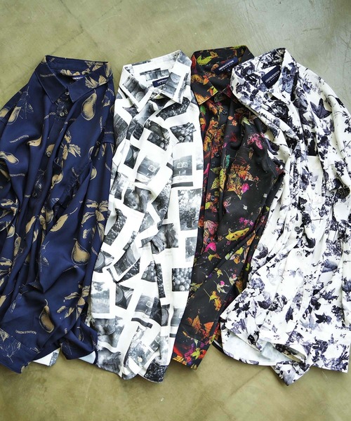 UNION STATION（ユニオンステーション）の「総柄プリントレギュラーカラーシャツ/オリジナルグラフィック（シャツ/ブラウス・メンズ・ネイビー/ブラウン・LL/M/L）」の6枚目の写真