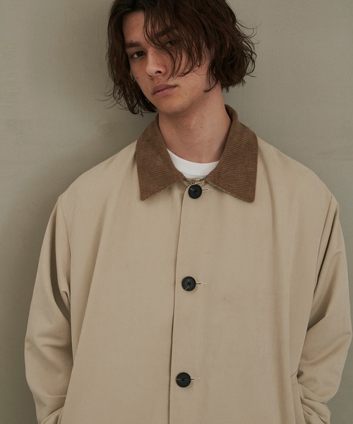 Revo.（レボ）の「Revo. コーデュロイ襟 ポリピーチツイル リバーシブル ロングコート（ステンカラーコート・メンズ・ブラウン系/アイボリー/オリーブ/ブラック/オリーブ系/ブラック系・1/2）」の7枚目の写真