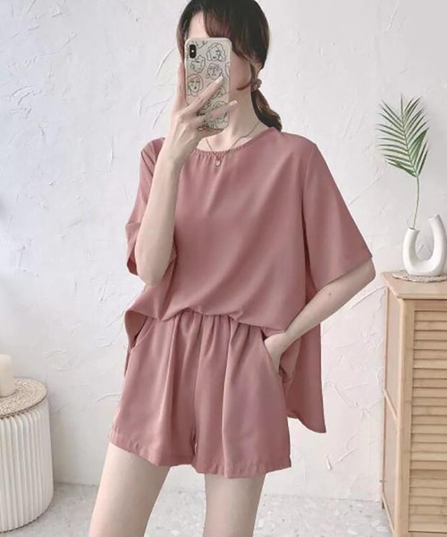Girly Doll(ガーリードール)の「ブラウス+ショートパンツ 2点セットアップ(セットアップ・レディース・ブラウン/ブルー/ブラック/ピンク/ベージュ・F)」の12枚目の写真