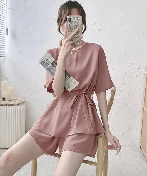 Girly Doll(ガーリードール)の「ブラウス+ショートパンツ 2点セットアップ(セットアップ・レディース・ブラウン/ブルー/ブラック/ピンク/ベージュ・F)」の18枚目の写真