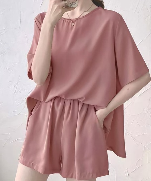 Girly Doll(ガーリードール)の「ブラウス+ショートパンツ 2点セットアップ(セットアップ・レディース・ブラウン/ブルー/ブラック/ピンク/ベージュ・F)」の9枚目の写真