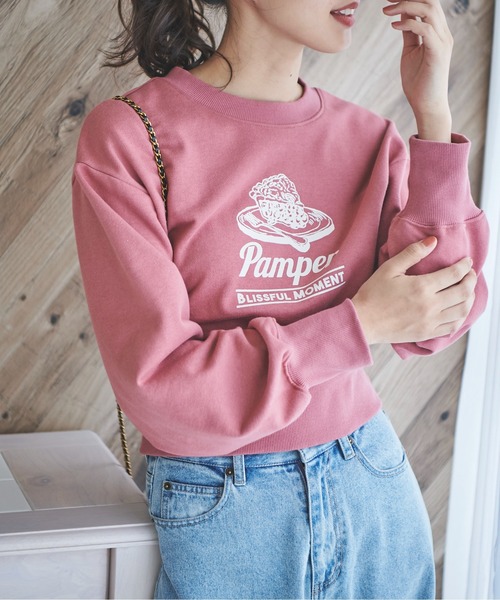 FREE'S MART（フリーズマート）の「チェリーパイプリントショート丈スウェット（Tシャツ/カットソー・レディース・ホワイト/ブラウン/ピンク・FREE）」の3枚目の写真