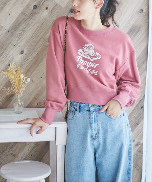 FREE'S MART（フリーズマート）の「チェリーパイプリントショート丈スウェット（Tシャツ/カットソー・レディース・ホワイト/ブラウン/ピンク・FREE）」の6枚目の写真