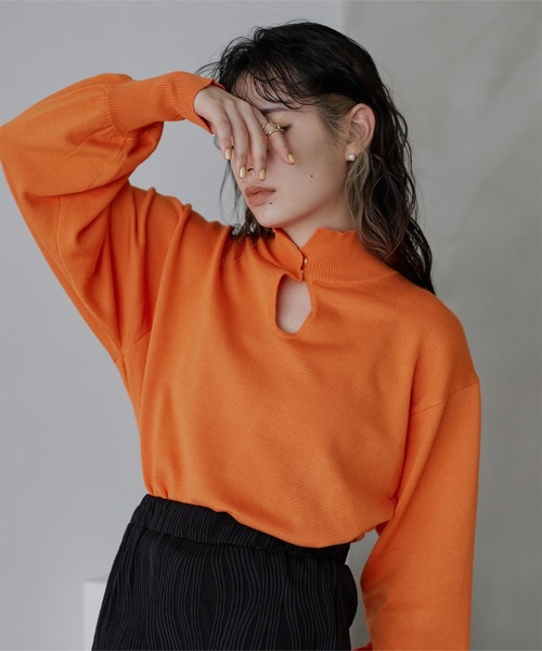 as イッセイミヤケ ハイネック ニット セーター ダークオレンジ ✨美品✨イッセイミヤケ ハイネック ニット セーター ダークオレンジ