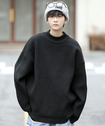 【neos -addictive design-】ルーズシルエット ワイド モックネック 畦編み プルオーバー ニット セーター