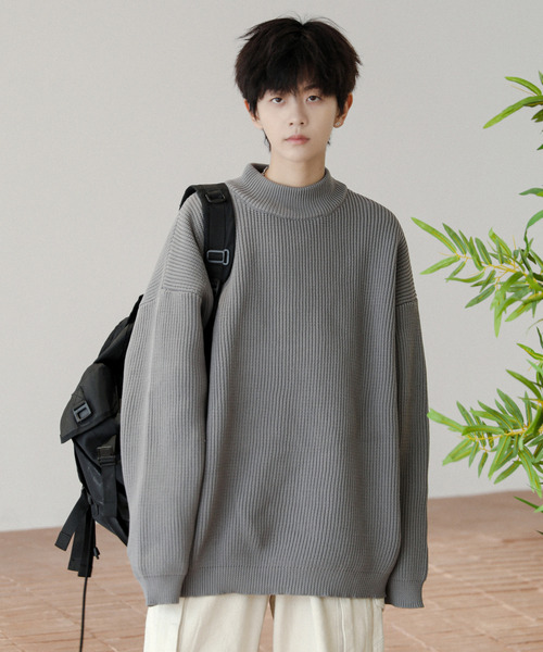 neos(ネオス)の「【neos -addictive design-】ルーズシルエット ワイド モックネック 畦編み プルオーバー ニット セーター(ニット/セーター・メンズ・ブラック/ベージュ/オフホワイト/ピンク/グレー・MEDIUM/LARGE)」の14枚目の写真