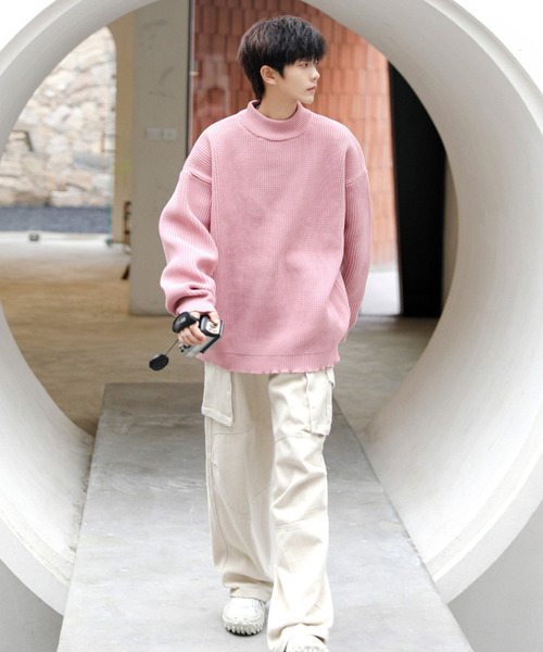 neos(ネオス)の「【neos -addictive design-】ルーズシルエット ワイド モックネック 畦編み プルオーバー ニット セーター(ニット/セーター・メンズ・ブラック/ベージュ/オフホワイト/ピンク/グレー・MEDIUM/LARGE)」の20枚目の写真