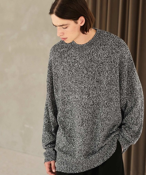 EMMA CLOTHES(エマクローズ)の「ルーズコクーンドルマンシルエット メランジ クルーネックプルオーバーニット EMMA CLOTHES(ニット/セーター・メンズ・ブラウン系/ブルー系/ブラック系/グレー・L/M)」の16枚目の写真