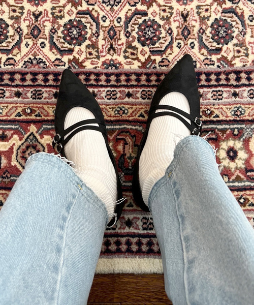 B.C STOCK（ベーセーストック）の「ダブルストラップ メリージェーン（バレエシューズ・レディース・ブラック/ゴールド・SMALL/MEDIUM/LARGE）」の2枚目の写真