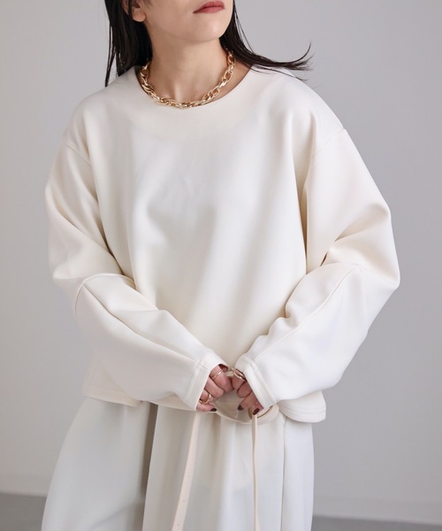 ap retro（アプレトロ）の「ダイバー変形スリーブプルオーバー（Tシャツ/カットソー・レディース・アイボリー/ブラック/グレイッシュブルー・FREE）」の9枚目の写真