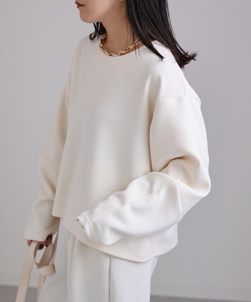 ap retro（アプレトロ）の「ダイバー変形スリーブプルオーバー（Tシャツ/カットソー・レディース・アイボリー/ブラック/グレイッシュブルー・FREE）」の10枚目の写真