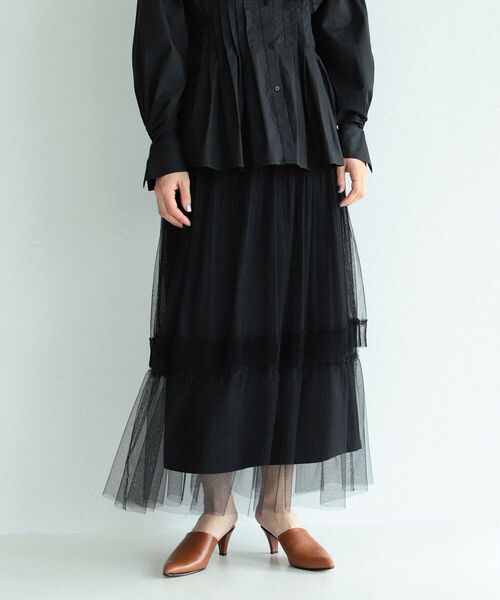 Ray BEAMS（レイビームス）の「RBS / チュール ギャザー スカート（スカート・レディース・ベージュ/ブラック・1/0）」の3枚目の写真