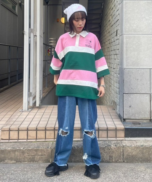 Candy Stripper(キャンディストリッパー)の「CANDY GIRLS CLUB POLO トップス(ポロシャツ・レディース・ブラック/イエロー/ピンク・2)」の9枚目の写真