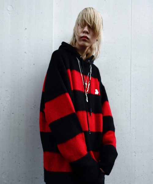 AFYF（エーエフワイエフ）の「DBR MOHAIR TOUCH CREW NECK/ビッグシルエット ダークベア モヘアタッチ クルーネックセーター（ニット/セーター・メンズ・ブラック×ホワイト/エメラルド/レッド/ブラック/ブラック×レッド・MEDIUM/LARGE）」の3枚目の写真