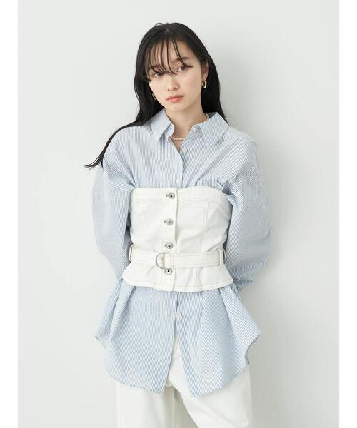 earth music&ecology（アースミュージックアンドエコロジー）の「コットンツイルベルト付ビスチェ（チューブトップ・レディース・オフホワイト/ベージュ・FREE）」の3枚目の写真