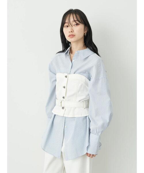 earth music&ecology（アースミュージックアンドエコロジー）の「コットンツイルベルト付ビスチェ（チューブトップ・レディース・オフホワイト/ベージュ・FREE）」の4枚目の写真