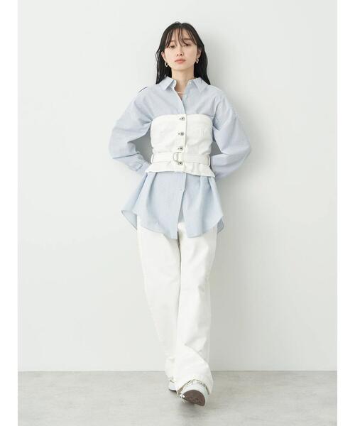 earth music&ecology（アースミュージックアンドエコロジー）の「コットンツイルベルト付ビスチェ（チューブトップ・レディース・オフホワイト/ベージュ・FREE）」の6枚目の写真