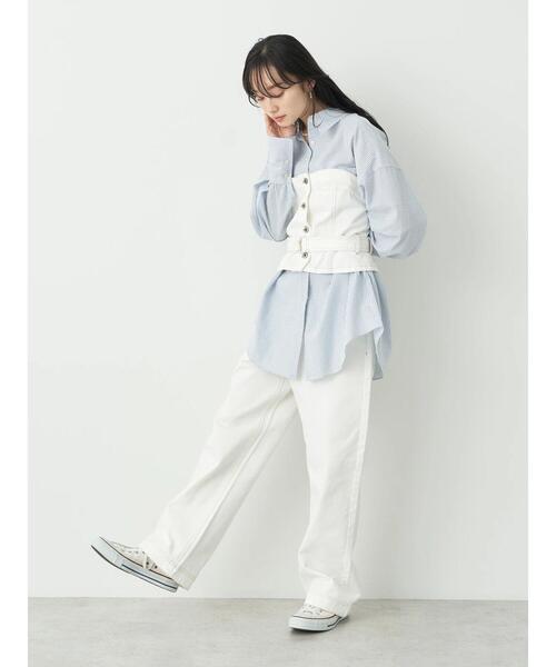 earth music&ecology（アースミュージックアンドエコロジー）の「コットンツイルベルト付ビスチェ（チューブトップ・レディース・オフホワイト/ベージュ・FREE）」の8枚目の写真