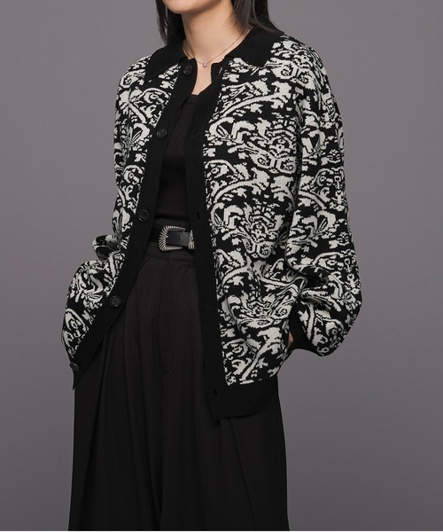 Ellno Loset（エルノロゼット）の「ダマスクポロニットカーディガン（カーディガン/ボレロ・メンズ・オフホワイト/ブラック・LARGE/MEDIUM）」の2枚目の写真