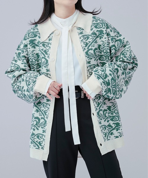 Ellno Loset（エルノロゼット）の「ダマスクポロニットカーディガン（カーディガン/ボレロ・メンズ・オフホワイト/ブラック・LARGE/MEDIUM）」の13枚目の写真