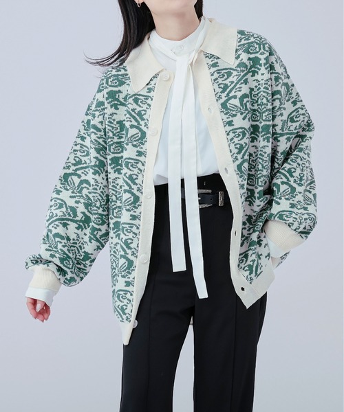 Ellno Loset（エルノロゼット）の「ダマスクポロニットカーディガン（カーディガン/ボレロ・メンズ・オフホワイト/ブラック・LARGE/MEDIUM）」の11枚目の写真