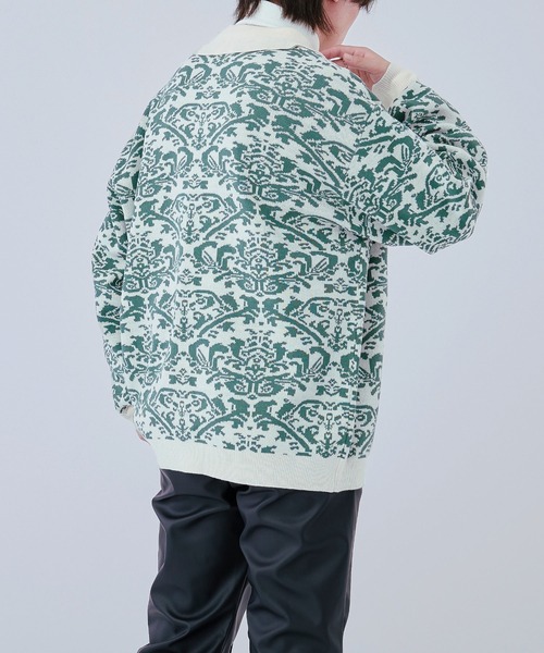 Ellno Loset（エルノロゼット）の「ダマスクポロニットカーディガン（カーディガン/ボレロ・メンズ・オフホワイト/ブラック・LARGE/MEDIUM）」の6枚目の写真