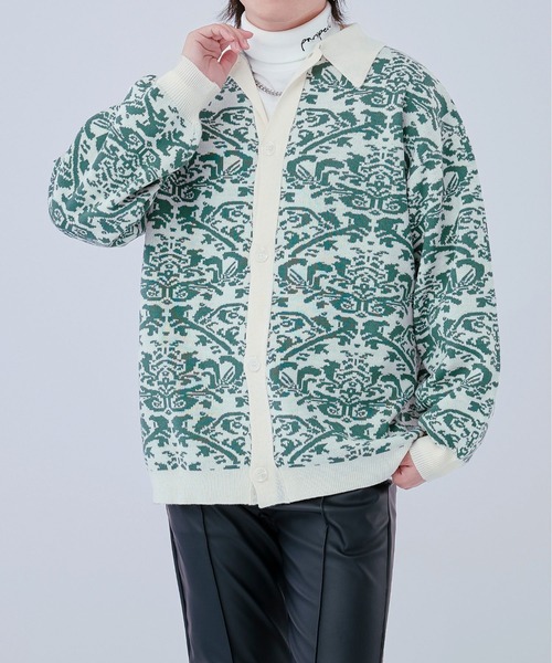 Ellno Loset（エルノロゼット）の「ダマスクポロニットカーディガン（カーディガン/ボレロ・メンズ・オフホワイト/ブラック・LARGE/MEDIUM）」の7枚目の写真