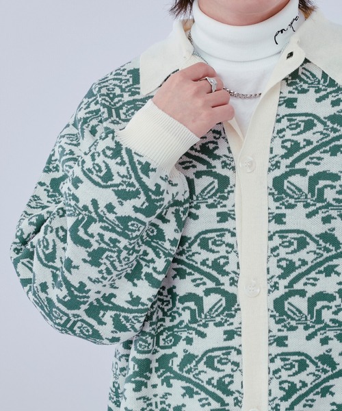 Ellno Loset（エルノロゼット）の「ダマスクポロニットカーディガン（カーディガン/ボレロ・メンズ・オフホワイト/ブラック・LARGE/MEDIUM）」の5枚目の写真