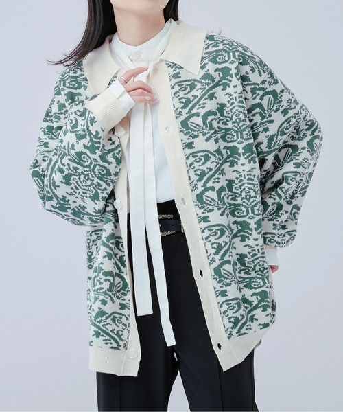 Ellno Loset（エルノロゼット）の「ダマスクポロニットカーディガン（カーディガン/ボレロ・メンズ・オフホワイト/ブラック・LARGE/MEDIUM）」の12枚目の写真