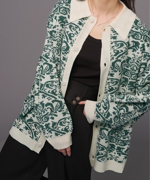 Ellno Loset（エルノロゼット）の「ダマスクポロニットカーディガン（カーディガン/ボレロ・メンズ・オフホワイト/ブラック・LARGE/MEDIUM）」の20枚目の写真