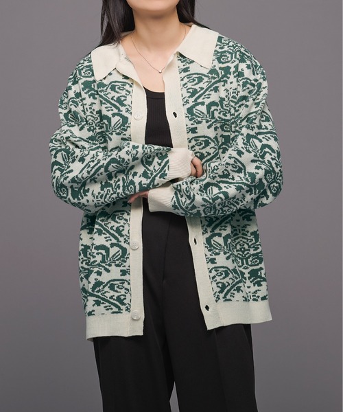 Ellno Loset（エルノロゼット）の「ダマスクポロニットカーディガン（カーディガン/ボレロ・メンズ・オフホワイト/ブラック・LARGE/MEDIUM）」の21枚目の写真