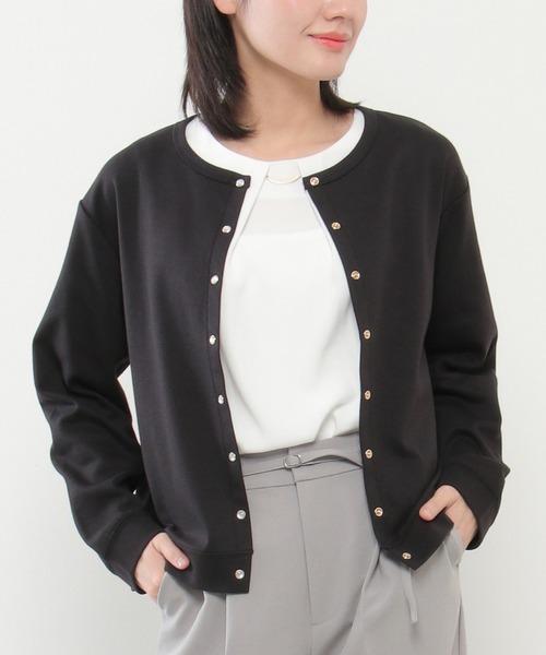 ikka(イッカ)の「ポンチドットボタンカットカーディガン(カーディガン/ボレロ・レディース・ベージュ/その他1/ブラック・M/L)」の2枚目の写真