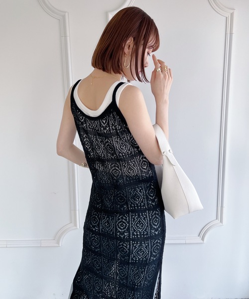 クロシェ編み メッシュキャミソールワンピース ロング hr3975 クロシェ編み キャミソール ワンピース ロング メッシュ hr3975