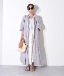 1- ボリューム袖  ロング シャツワンピース コットン 長袖【folka】