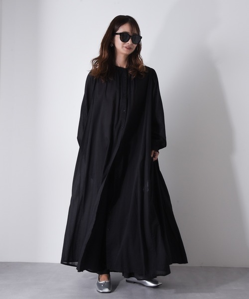 folka（フォルカ）の「1- ボリューム袖  ロング シャツワンピース コットン 長袖【folka】（ワンピース・レディース・ライトグレー/ブラック・FREE）」の2枚目の写真