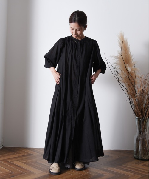 folka（フォルカ）の「1- ボリューム袖  ロング シャツワンピース コットン 長袖【folka】（ワンピース・レディース・ライトグレー/ブラック・FREE）」の11枚目の写真