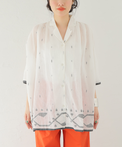 SEEALL　OPEN COLLAR TUCK SHIRTS ホワイト　36 SEEALL（シーオール）の「【SEEALL/シーオール】OPEN COLLAR