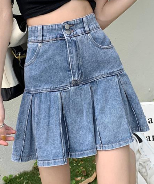 DAY CLOSET（デイ クローゼット）の「レディース デニムミニプリーツスカート[大きいサイズあり]（デニムスカート・レディース・ブルー・S/M/L/XL）」の9枚目の写真
