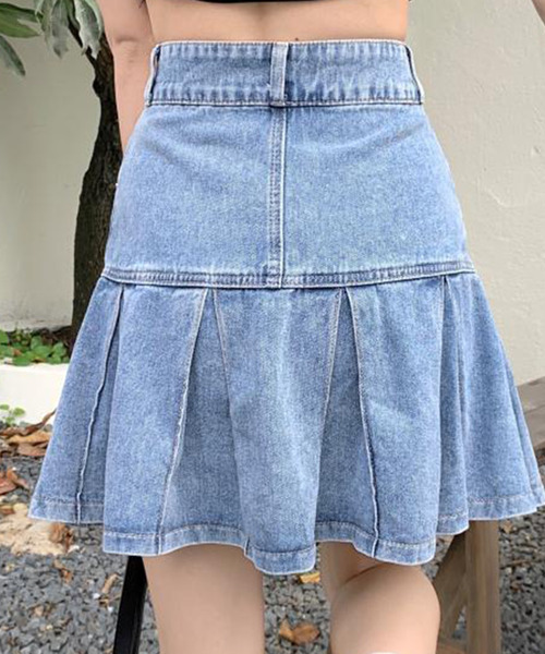 DAY CLOSET（デイ クローゼット）の「レディース デニムミニプリーツスカート[大きいサイズあり]（デニムスカート・レディース・ブルー・S/M/L/XL）」の7枚目の写真
