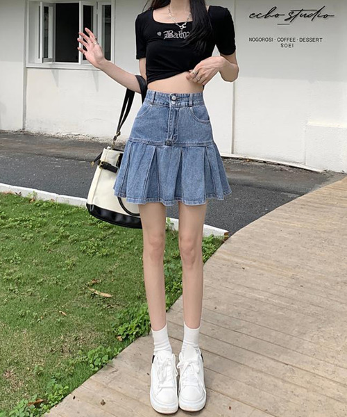 DAY CLOSET（デイ クローゼット）の「レディース デニムミニプリーツスカート[大きいサイズあり]（デニムスカート・レディース・ブルー・S/M/L/XL）」の6枚目の写真