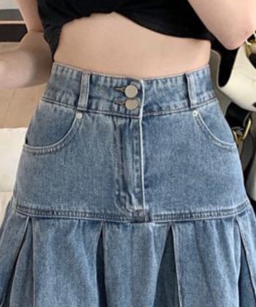 DAY CLOSET（デイ クローゼット）の「レディース デニムミニプリーツスカート[大きいサイズあり]（デニムスカート・レディース・ブルー・S/M/L/XL）」の10枚目の写真