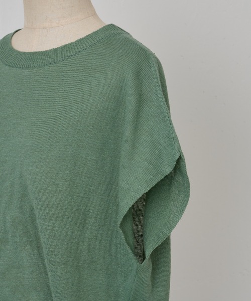 BEARDSLEY（ビアズリー）の「リネン裾ゴム サマーニット プルオーバー（ニット/セーター・レディース・グリーン/ベージュ・FREE）」の15枚目の写真