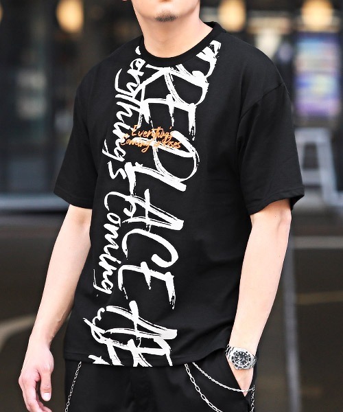LUXSTYLE(ラグスタイル)の「落書きロゴプリント半袖Tシャツ(Tシャツ/カットソー・メンズ・ホワイト/ブラック・XL/L/M)」の2枚目の写真
