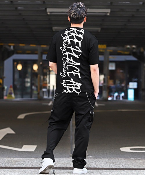 LUXSTYLE(ラグスタイル)の「落書きロゴプリント半袖Tシャツ(Tシャツ/カットソー・メンズ・ホワイト/ブラック・XL/L/M)」の5枚目の写真