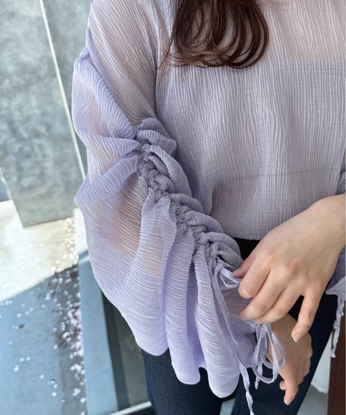 Olu.(オルドット)の「シアープリーツ袖ブラウス(シャツ/ブラウス・レディース・ブラック/ホワイト/グリーン/パープル・FREE)」の21枚目の写真